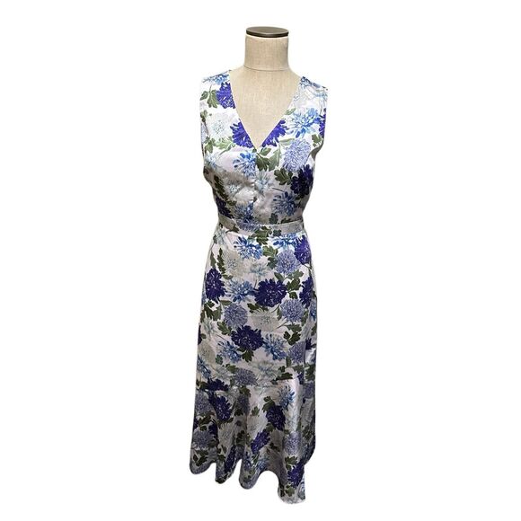 New Sam Edelman Womens Silky Floral Print Midi Dress Purple Mist Size Large - Picture 1 of 14